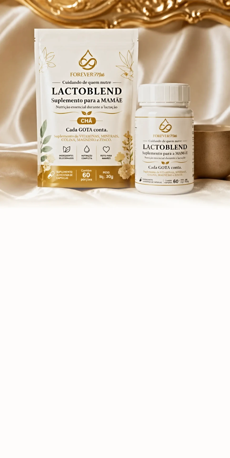 Kit Lactoblend: chá em sachê e frasco de cápsulas