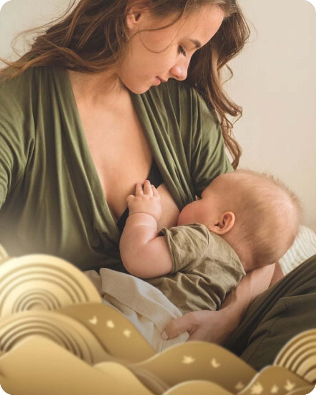 Mãe amamentando bebê em ambiente sereno